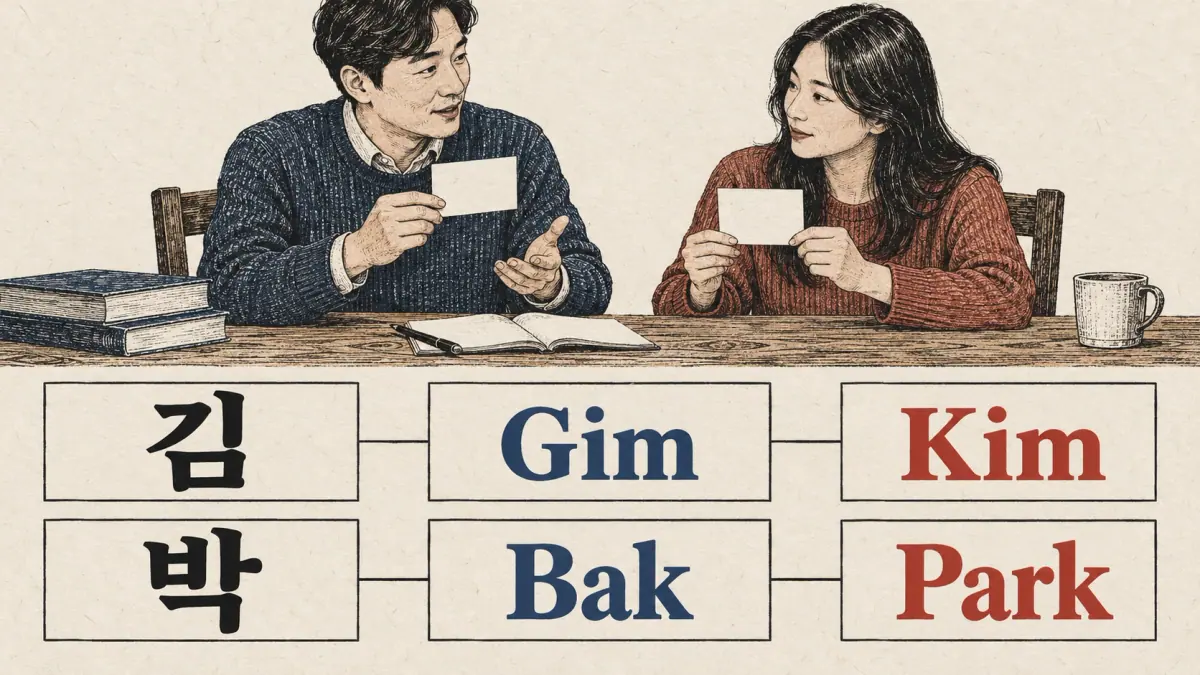 Name cards show 김 as Gim or Kim and 박 as Bak or Park.