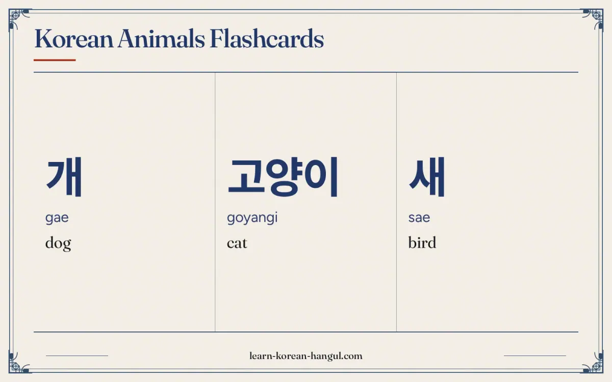 개 · gae · dog · Korean Animals Flashcards