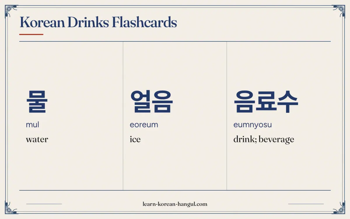 물 · mul · water · Korean Drinks Flashcards