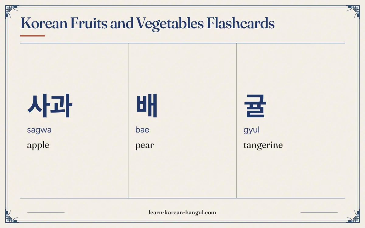 사과 · sagwa · apple · Korean Fruits and Vegetables Flashcards
