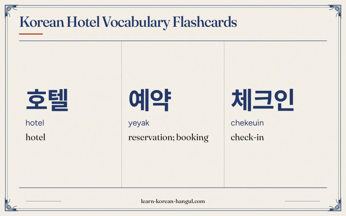 호텔 · hotel · hotel · Korean Hotel Vocabulary Flashcards