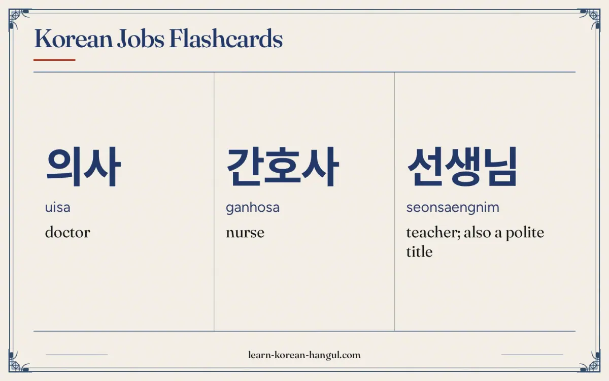 의사 · uisa · doctor · Korean Jobs Flashcards