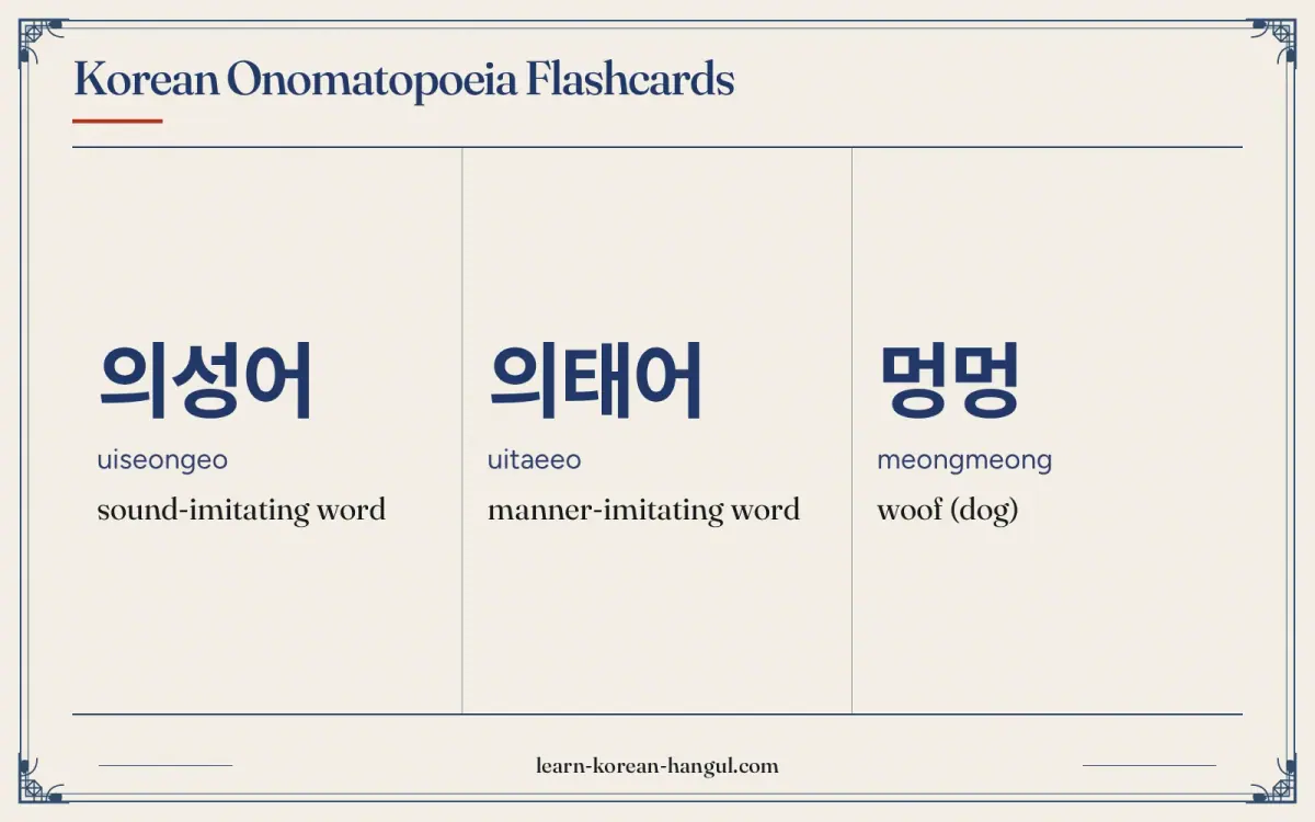 의성어 · uiseongeo · sound-imitating word · Korean Onomatopoeia Flashcards