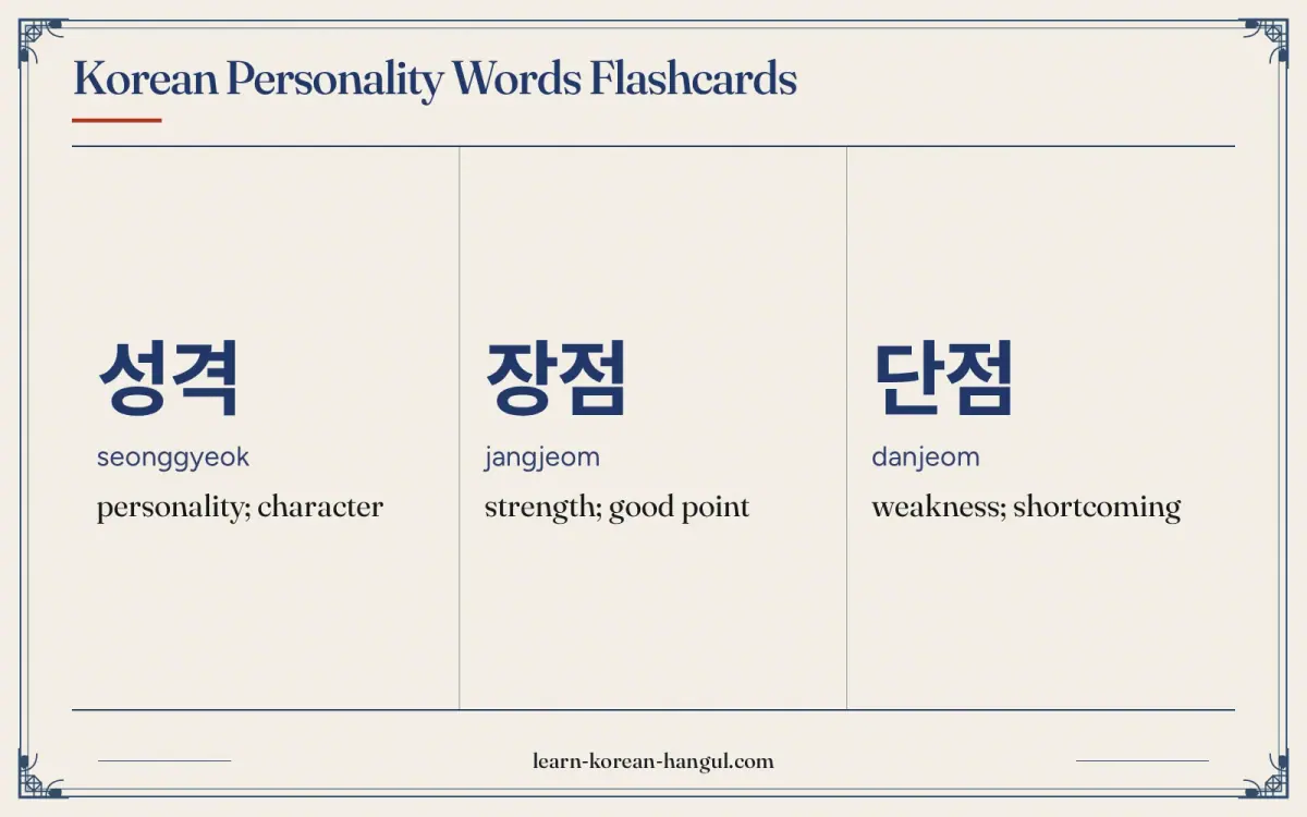 성격 · seonggyeok · personality; character · Korean Personality Words Flashcards