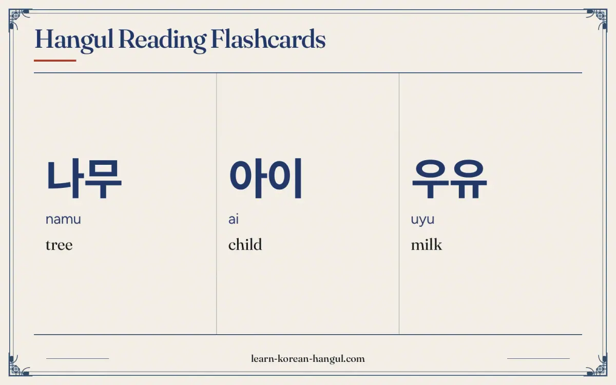나무 · namu · tree · Hangul Reading Flashcards