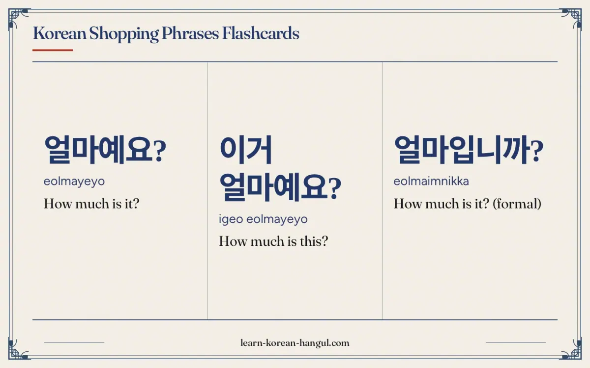 얼마예요? · eolmayeyo · How much is it? · Korean Shopping Phrases Flashcards