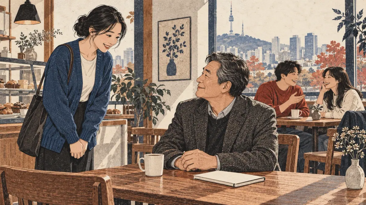 Polite introductions and relaxed friendships in a Seoul café show different social relationships.