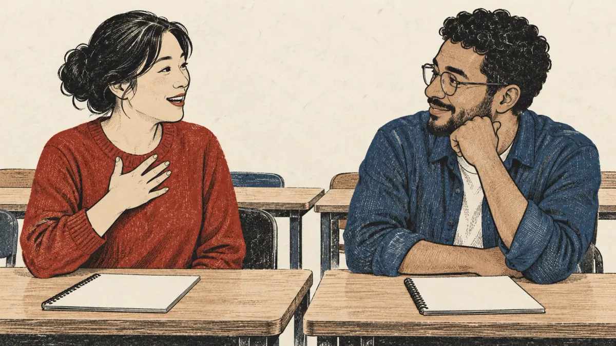 An adult learner introduces themself to a new classmate.
