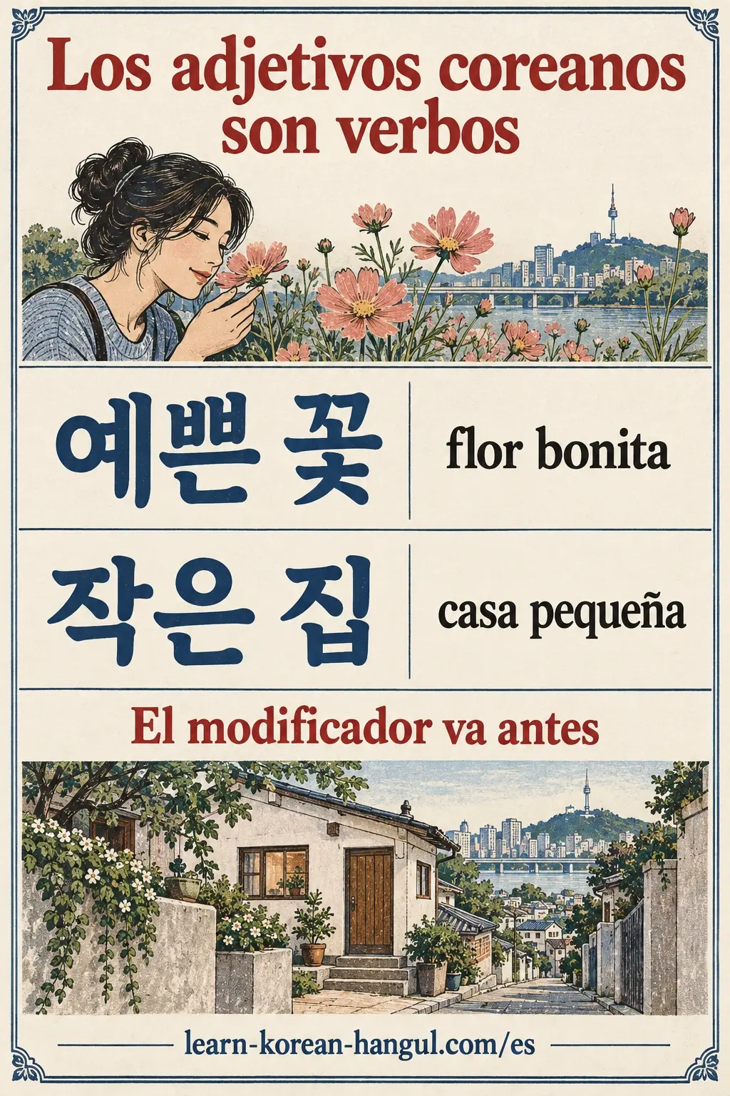 예쁜 꽃 y 작은 집 muestran una flor bonita y una casa pequeña para recordar el orden.
