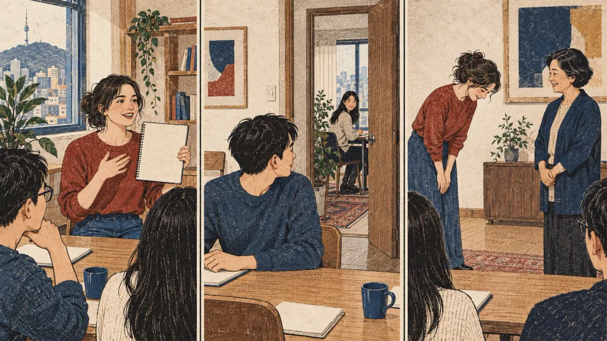 Three classroom scenes show self-identification, a student present, and respect toward a teacher.