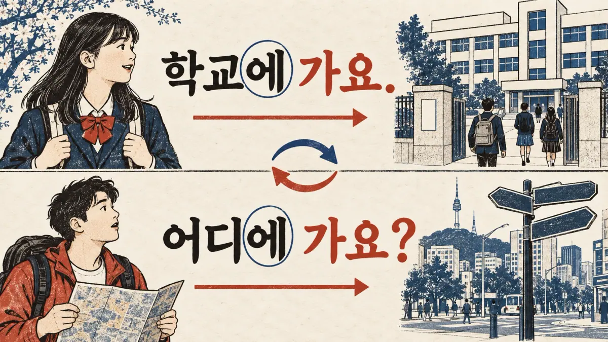 학교에 가요. becomes 어디에 가요? while the place particle stays.
