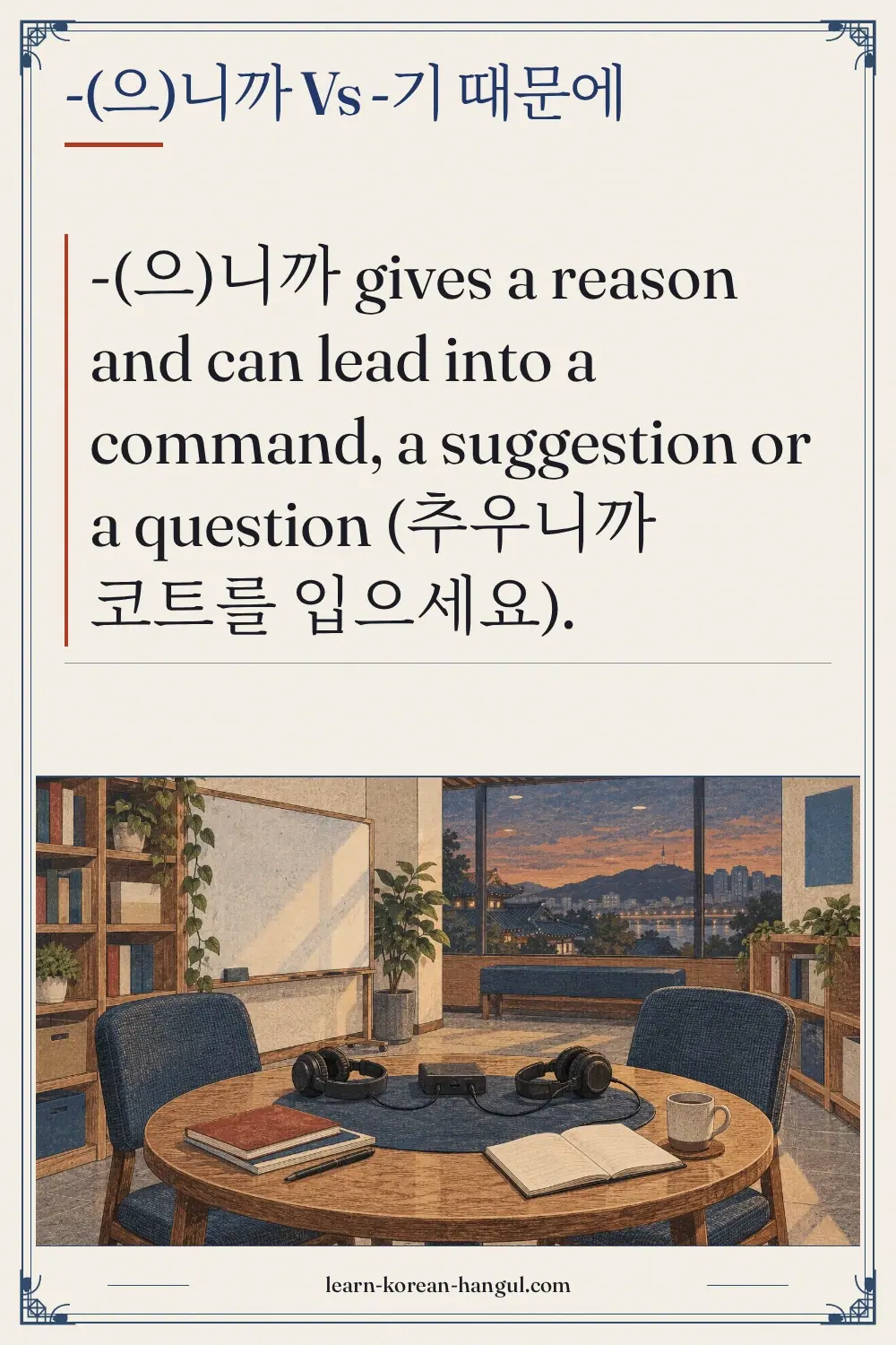 -(으)니까 vs -기 때문에