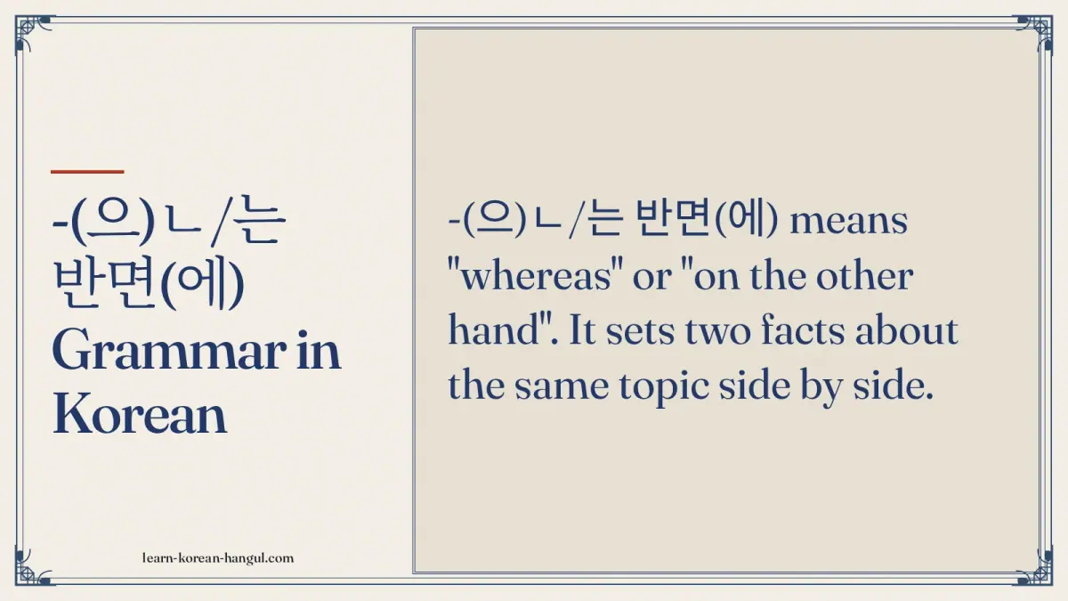 -(으)ㄴ/는 반면(에) grammar in Korean