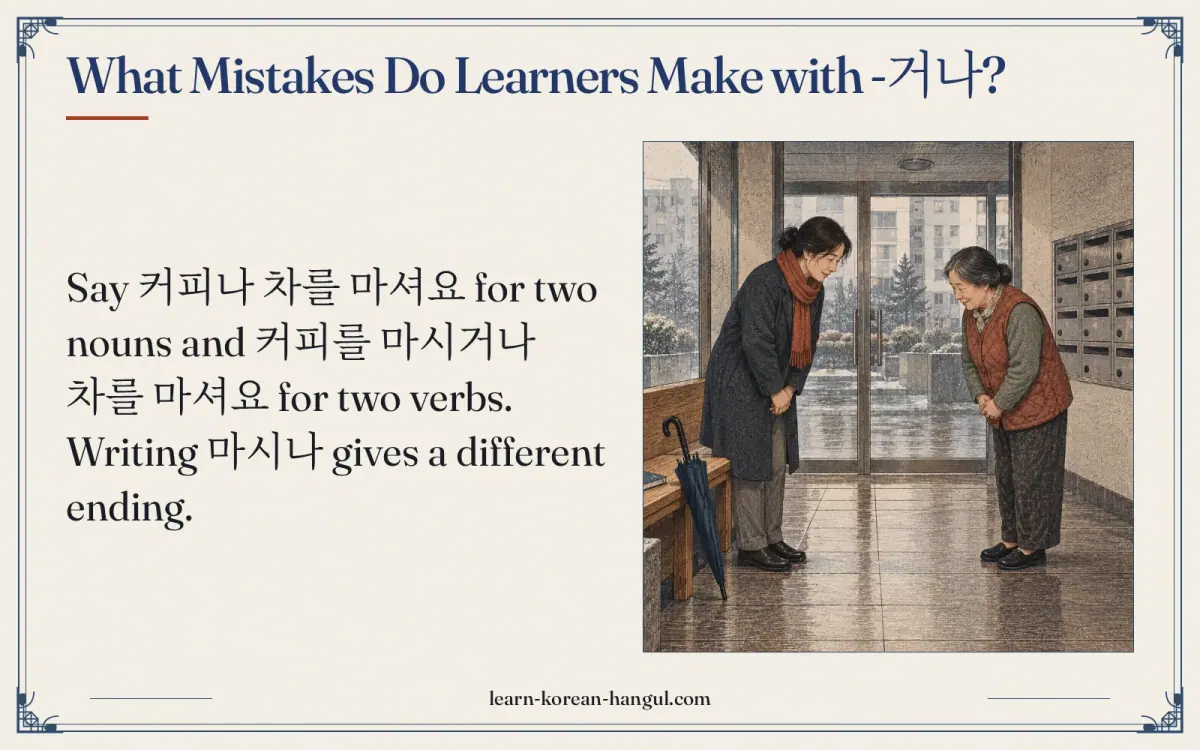 What mistakes do learners make with -거나?