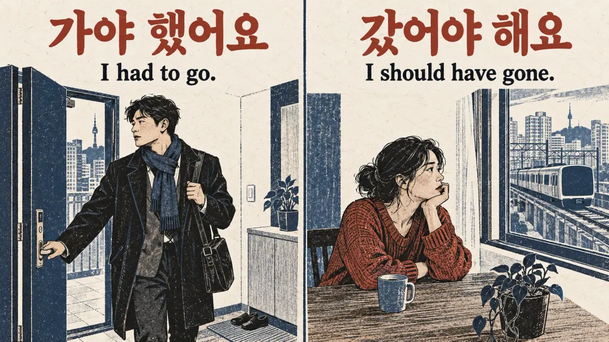가야 했어요 and 갔어야 해요 compare a duty that existed with regret about not going.