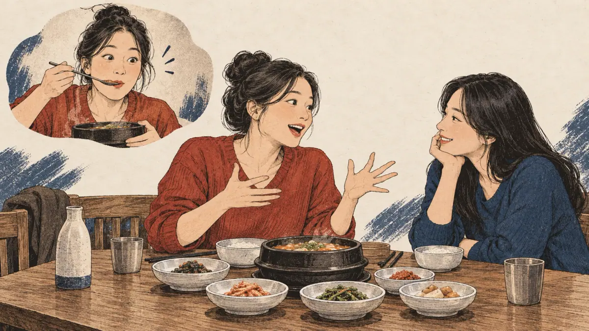A diner recalls enjoying a Korean meal and shares her personal discovery with a friend.