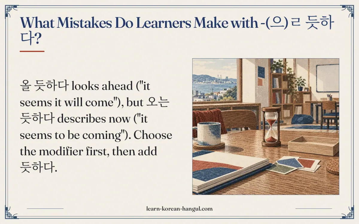 What mistakes do learners make with -(으)ㄹ 듯하다?