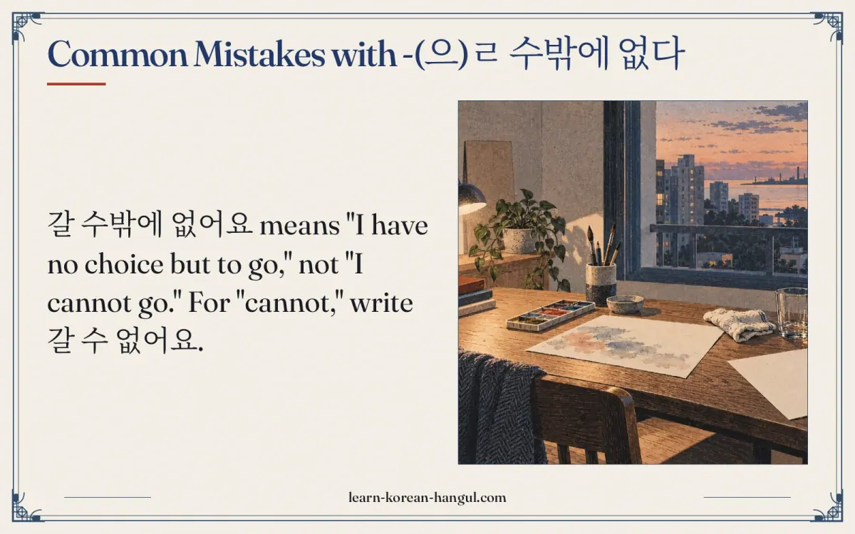 Common mistakes with -(으)ㄹ 수밖에 없다