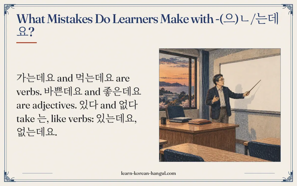 What mistakes do learners make with -(으)ㄴ/는데요?