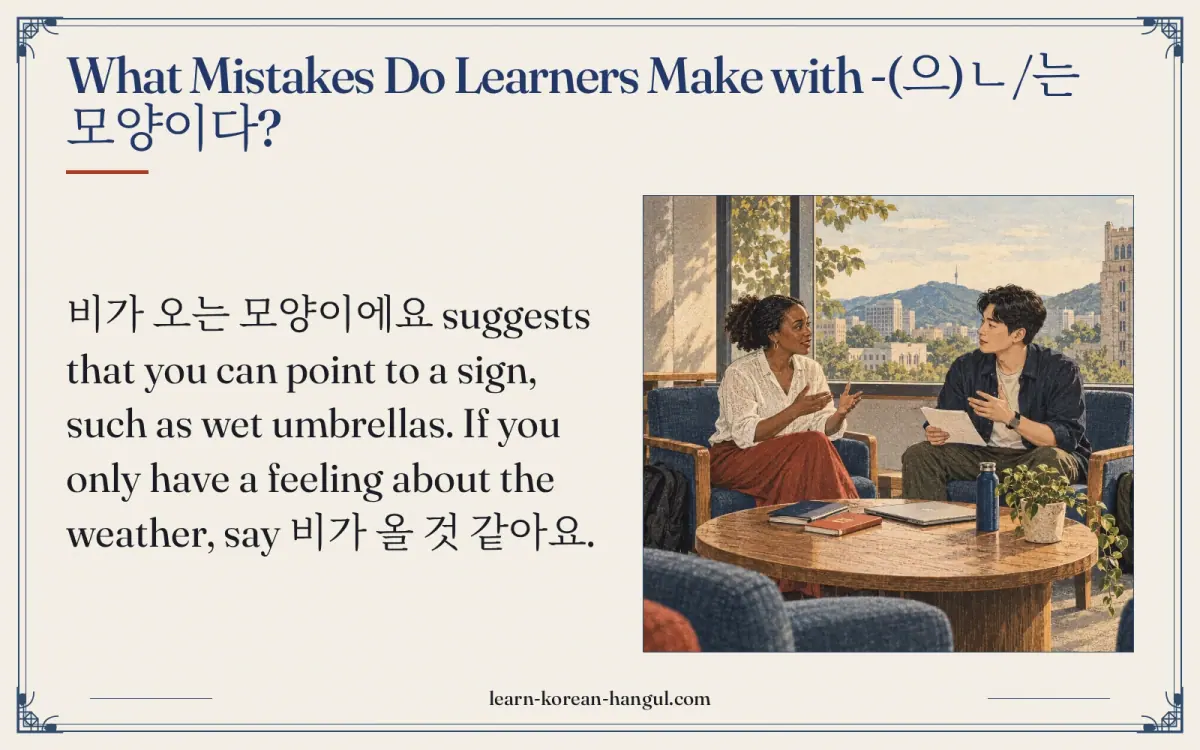 What mistakes do learners make with -(으)ㄴ/는 모양이다?