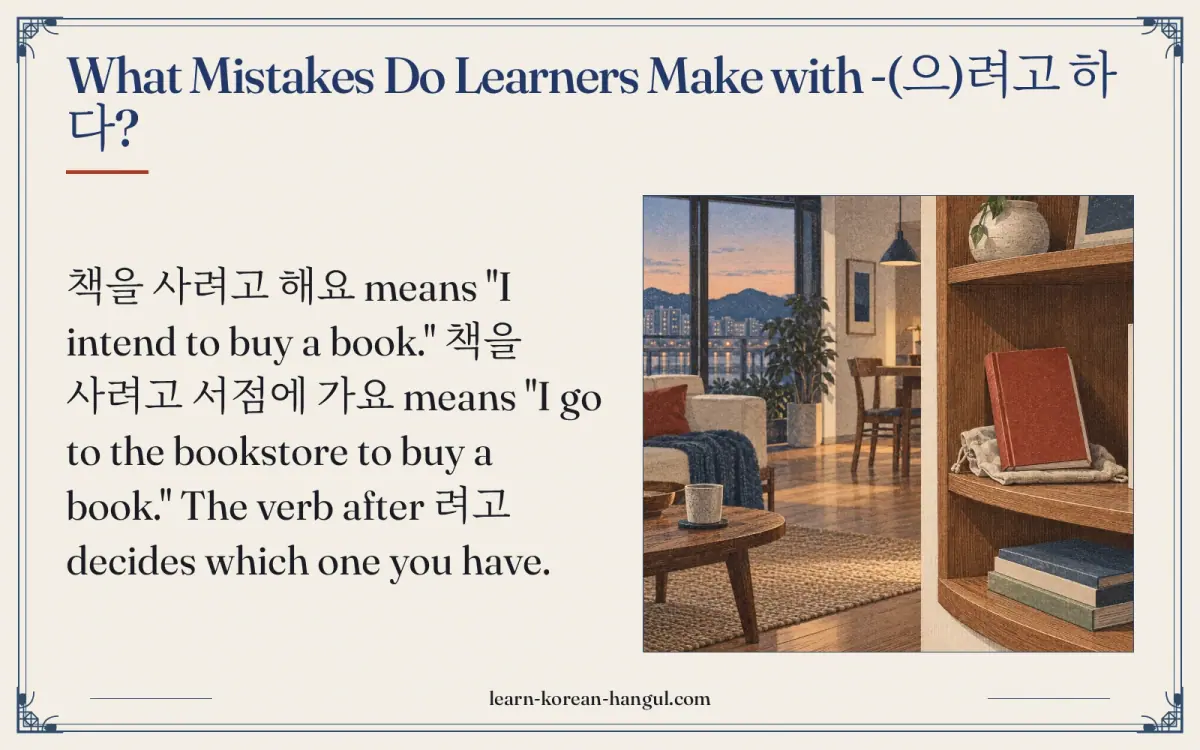 What mistakes do learners make with -(으)려고 하다?