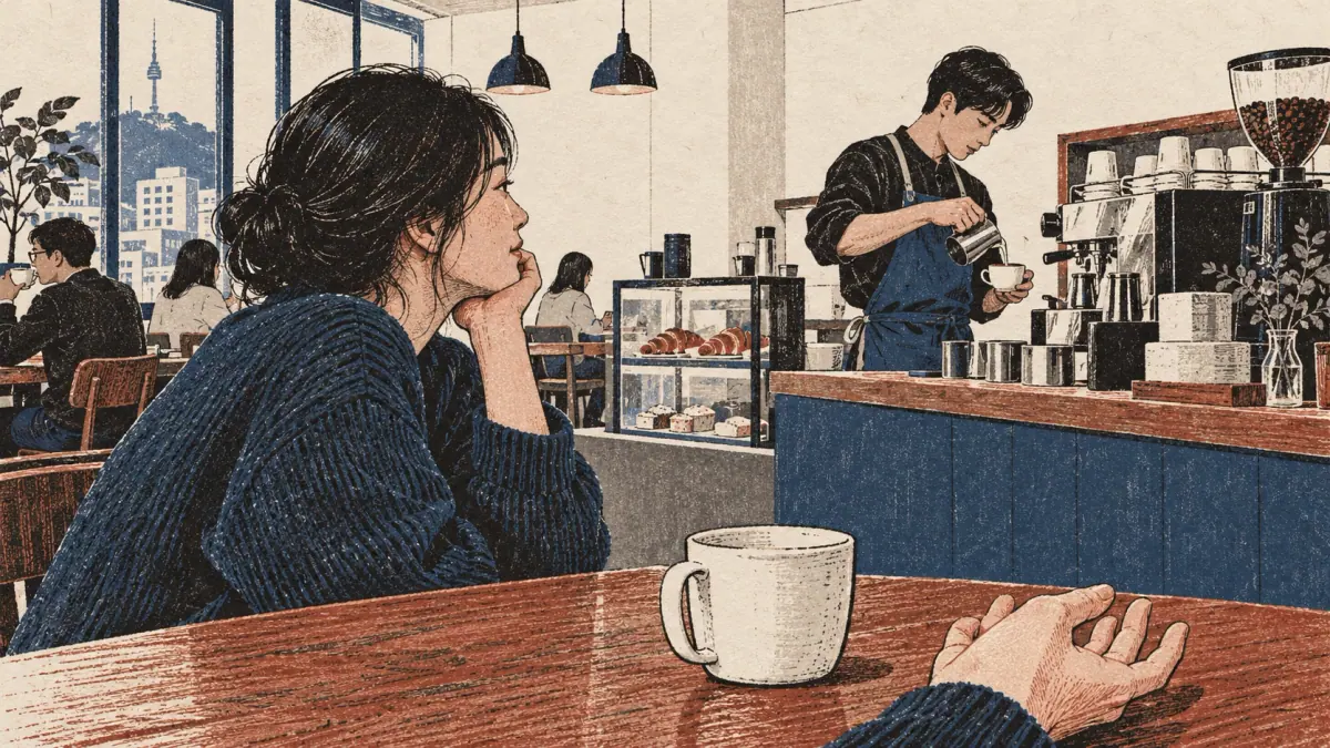 A learner looks forward to drinking coffee in a Seoul café.