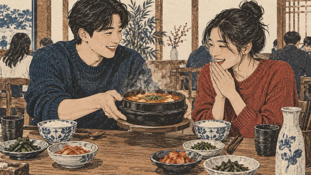 Friends share delicious food and invite agreement.