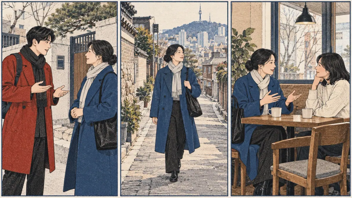 Three scenes show a speaker's news passed through a reporter to another listener.