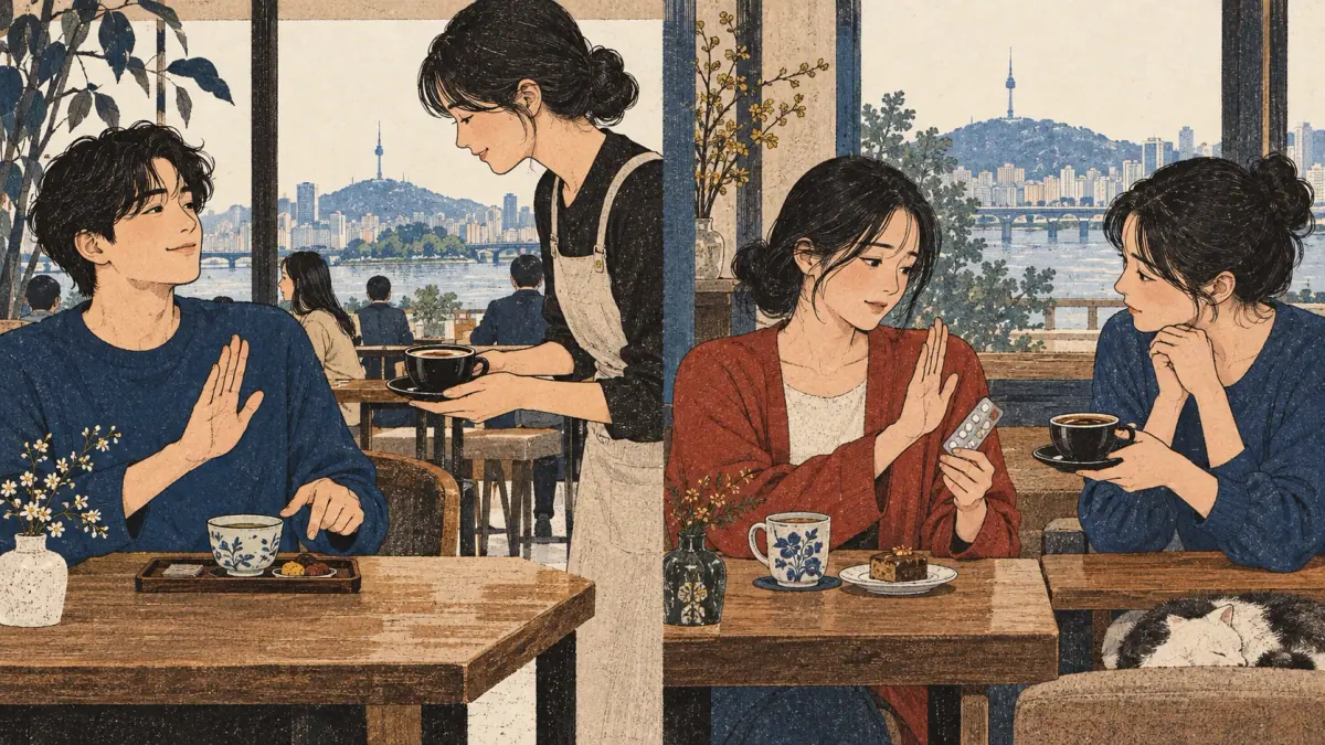 A café preference and medication barrier explain two different reasons for declining coffee.