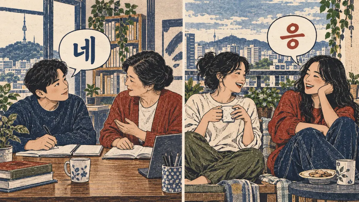 Escena de respuestas coreanas con 네, 응.