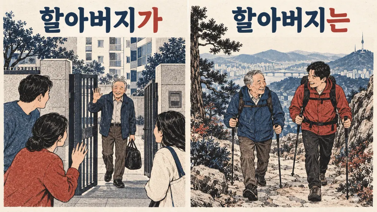 A new character 할아버지가 becomes the known topic 할아버지는.