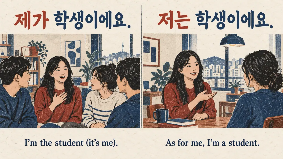 제가 학생이에요. identifica al estudiante; 저는 학생이에요. presenta a la persona.