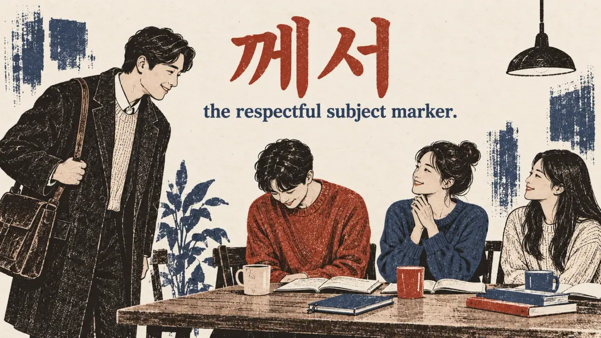 A teacher arrives as learners greet him, labelled 께서.