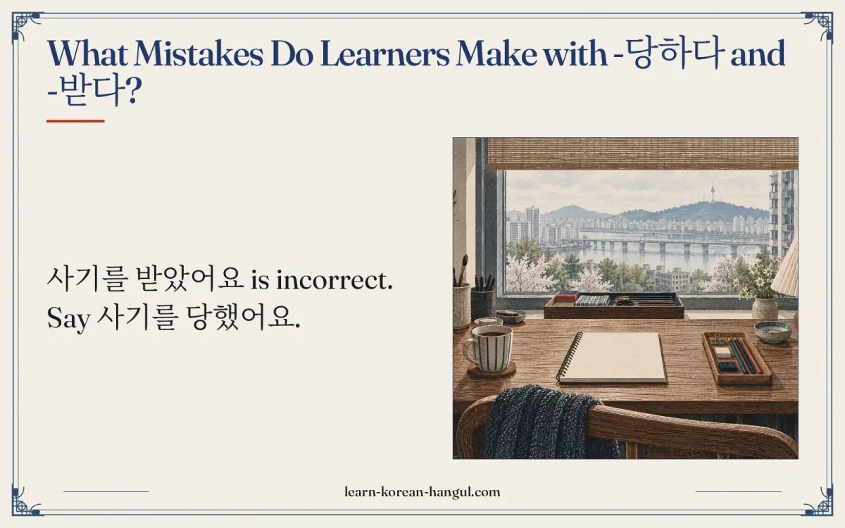 What mistakes do learners make with -당하다 and -받다?