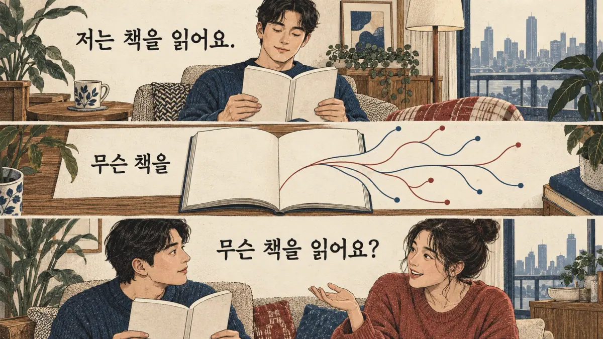 A reader transforms 저는 책을 읽어요. into 무슨 책을 읽어요? through 무슨 책을.