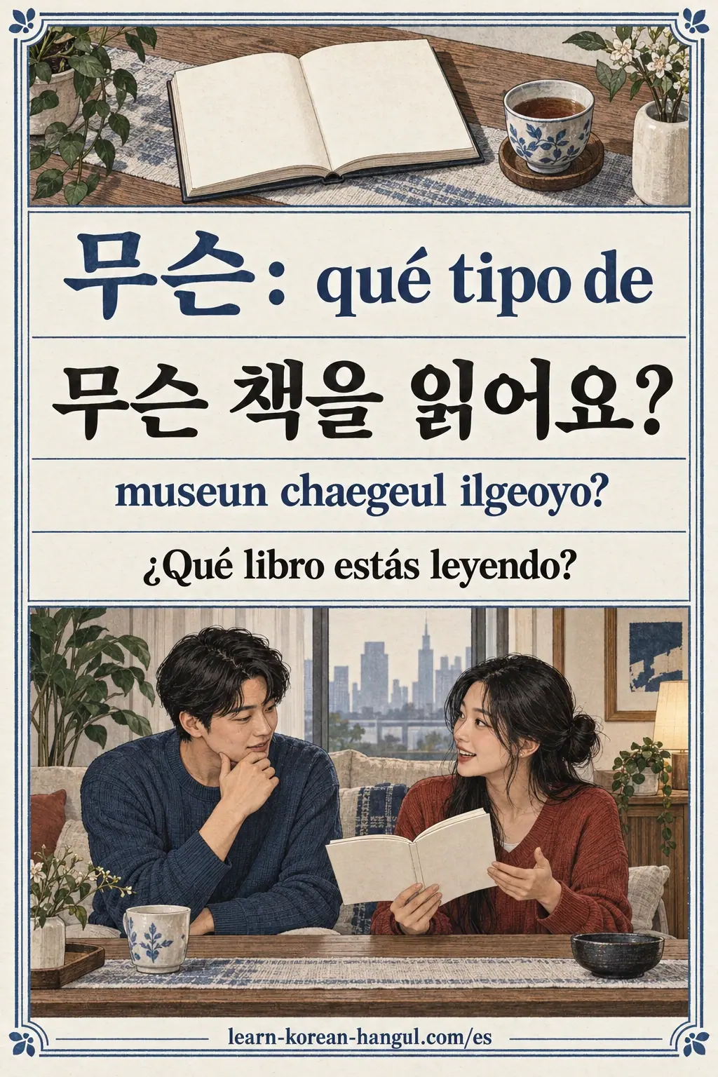 Lectores ilustran 무슨 책을 읽어요?, museun chaegeul ilgeoyo?, «¿Qué libro estás leyendo?».