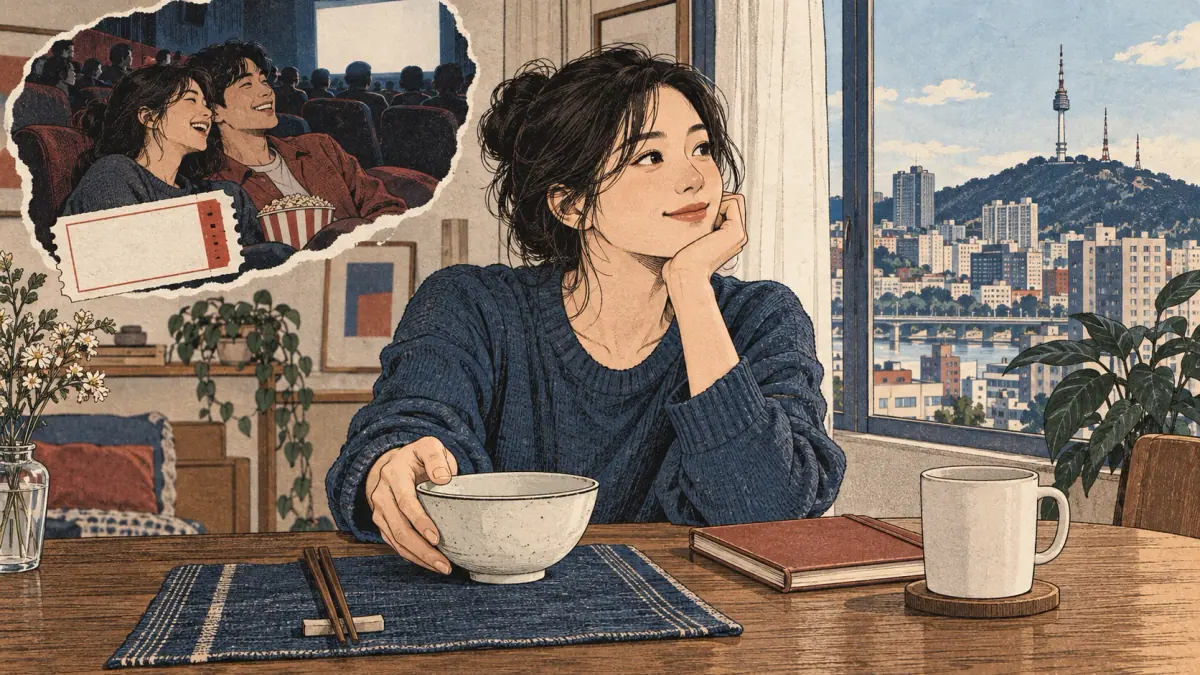 Adult learner recalls a finished meal and yesterday’s study in a Seoul apartment.