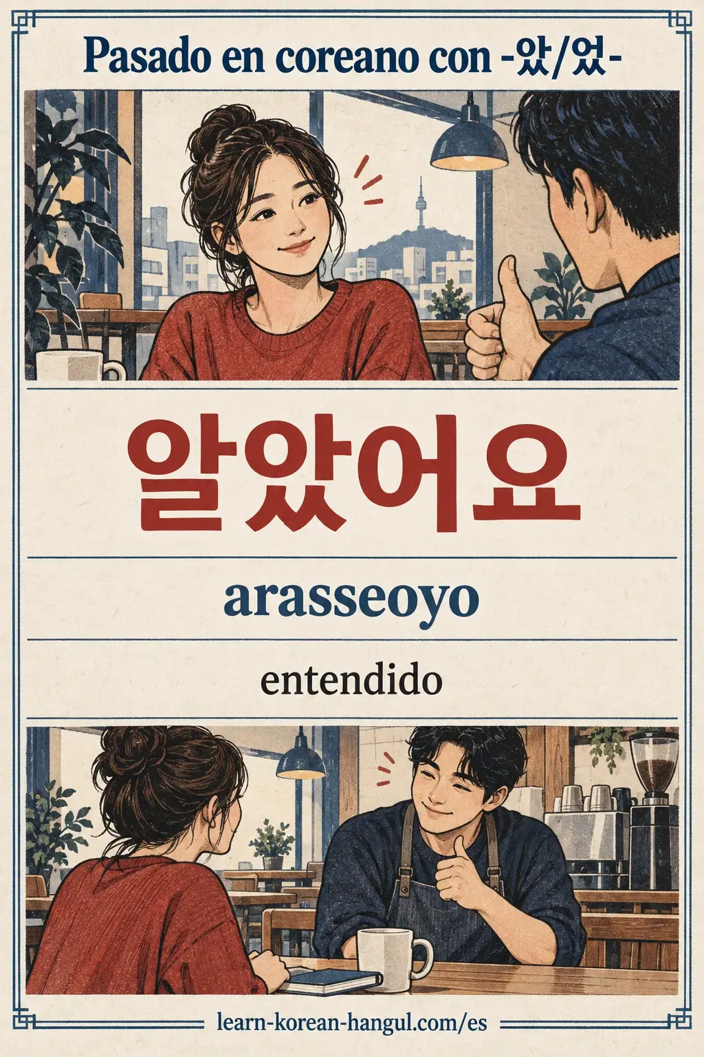 Una persona asiente con 알았어요 (arasseoyo), «entendido».
