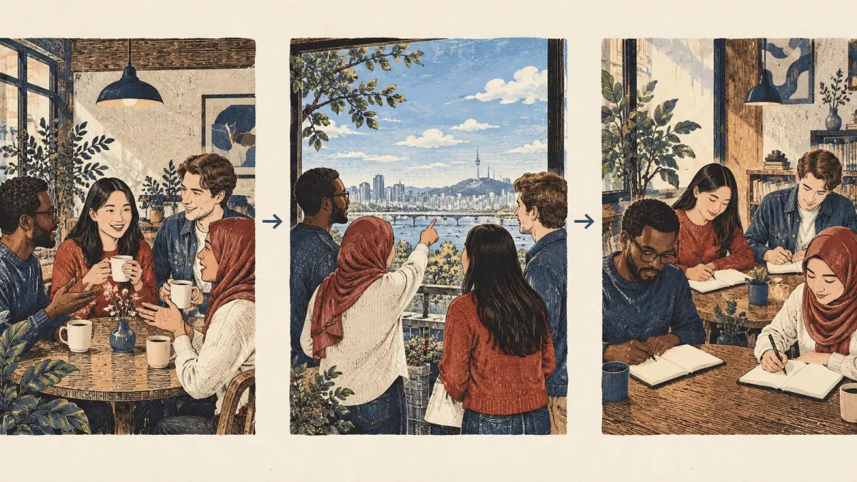 Three study stages: conversation, describing the weather and diary writing.