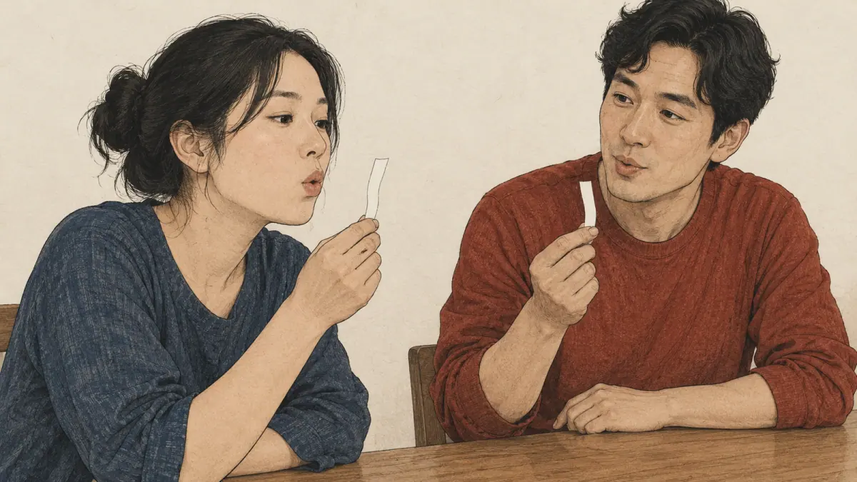 Adult learners practise the small puff of air for ㅈ using a thin paper strip.