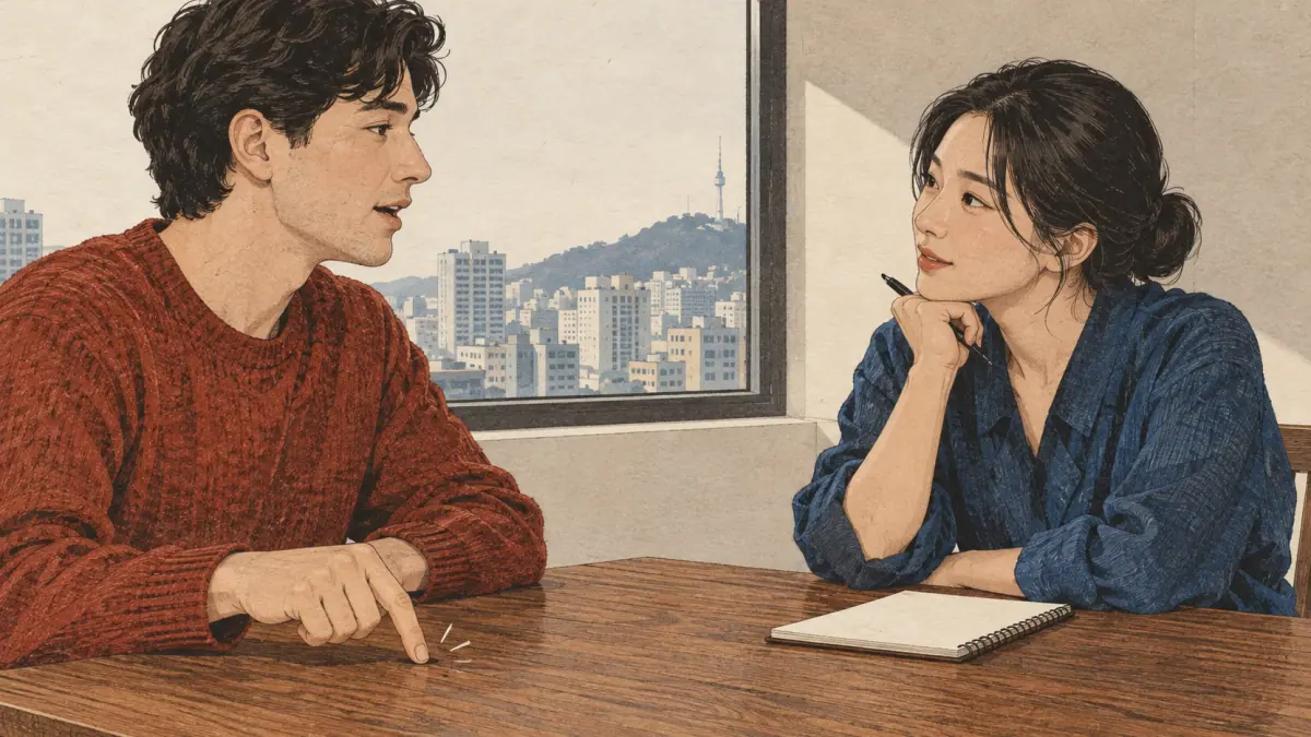 A learner says their name slowly and taps a finger for each sound while a tutor listens.