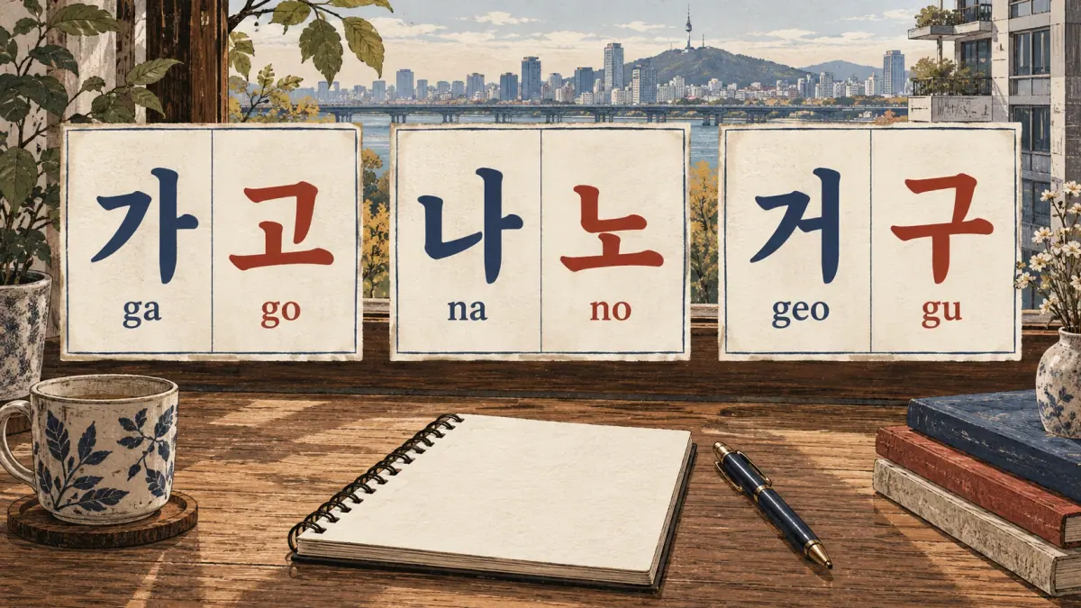Finished syllable pairs 가 (ga), 고 (go), 나 (na), 노 (no), 거 (geo), 구 (gu) show different proportions.