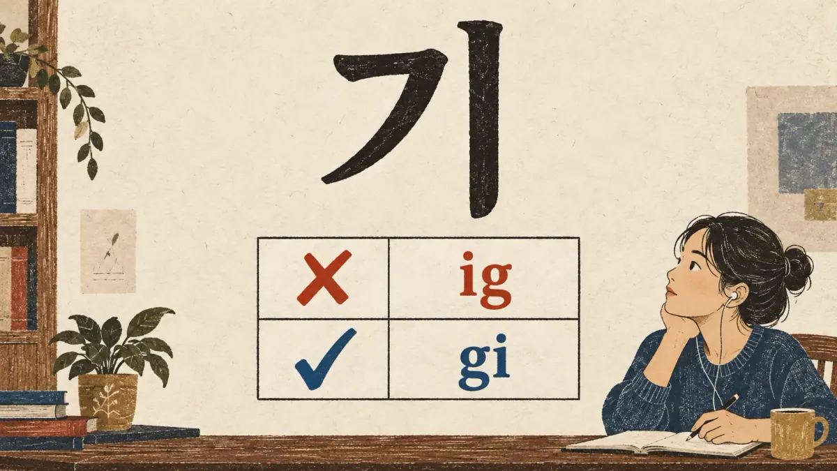 The block 기 has a crossed-out ig and a checked gi, correcting reading order.