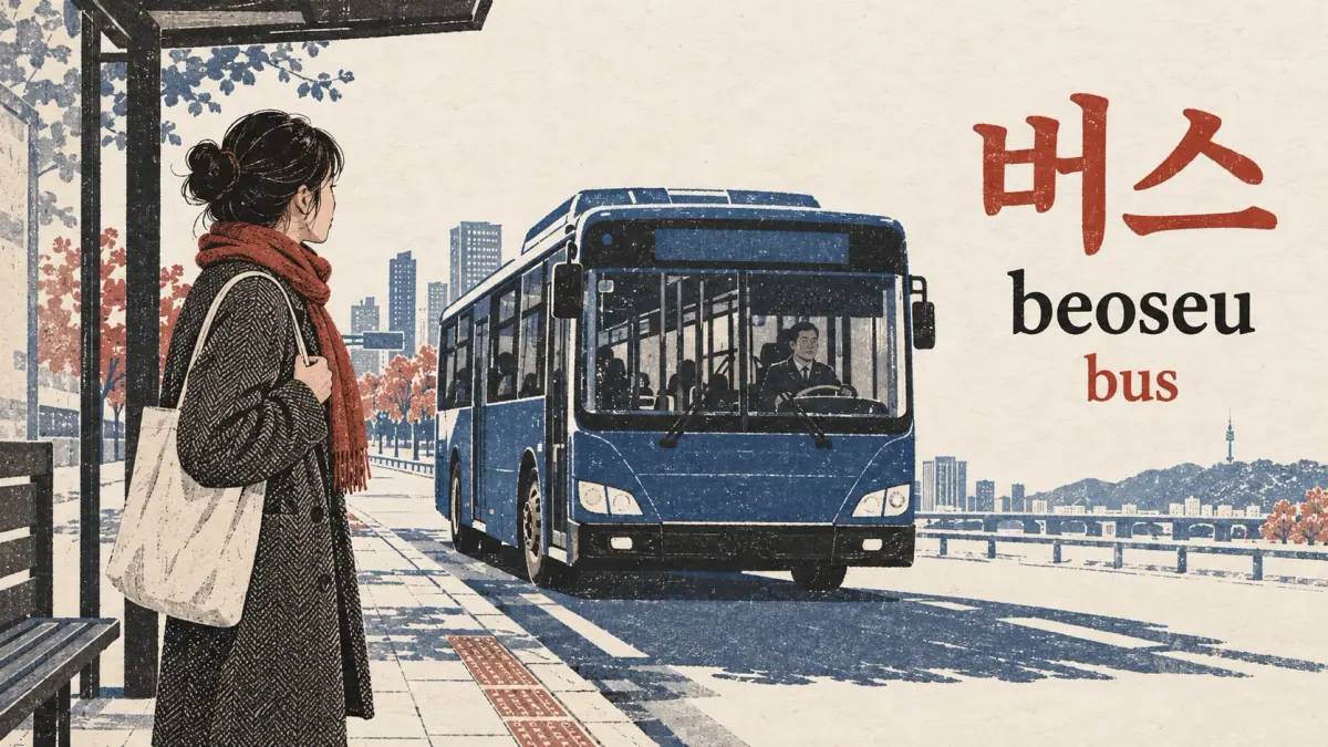 A Seoul city bus labelled 버스 (beoseu), bus.