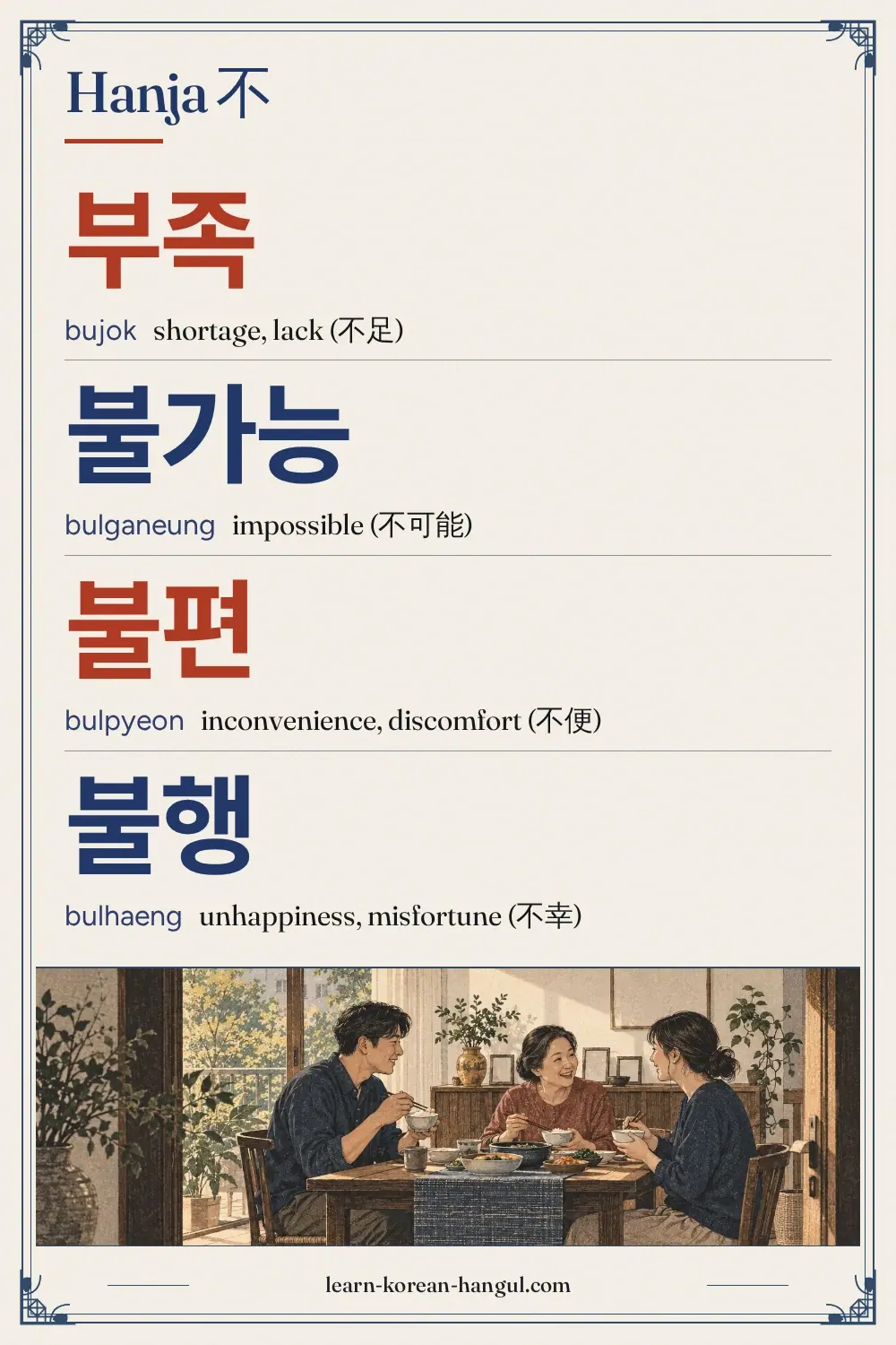 부족 · bujok · shortage, lack (不足) · Hanja 不
