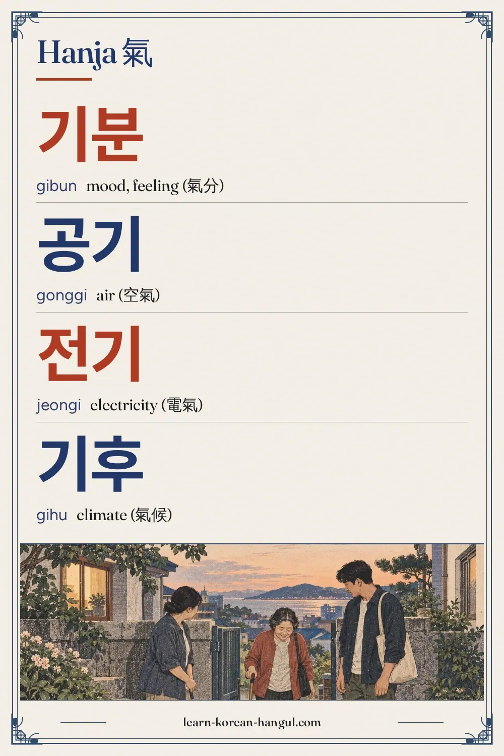 기분 · gibun · mood, feeling (氣分) · Hanja 氣