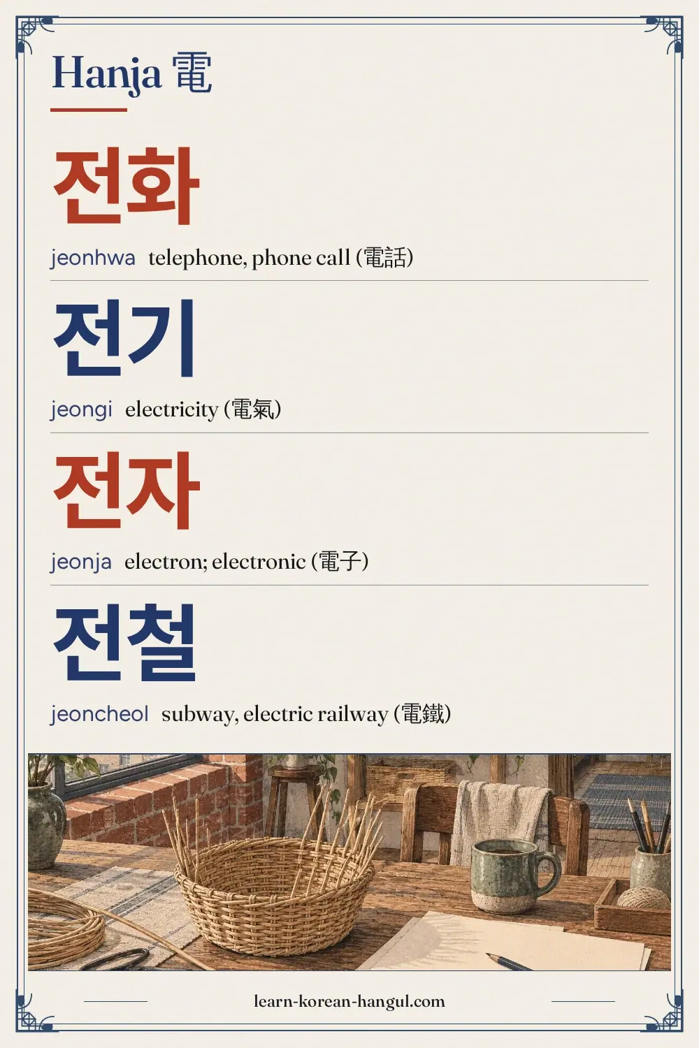 전화 · jeonhwa · telephone, phone call (電話) · Hanja 電