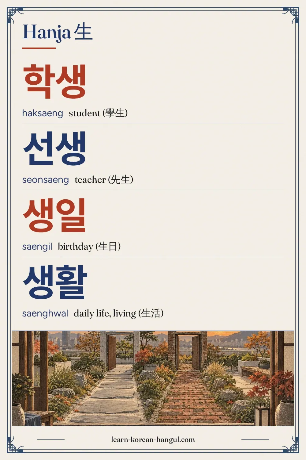 학생 · haksaeng · student (學生) · Hanja 生