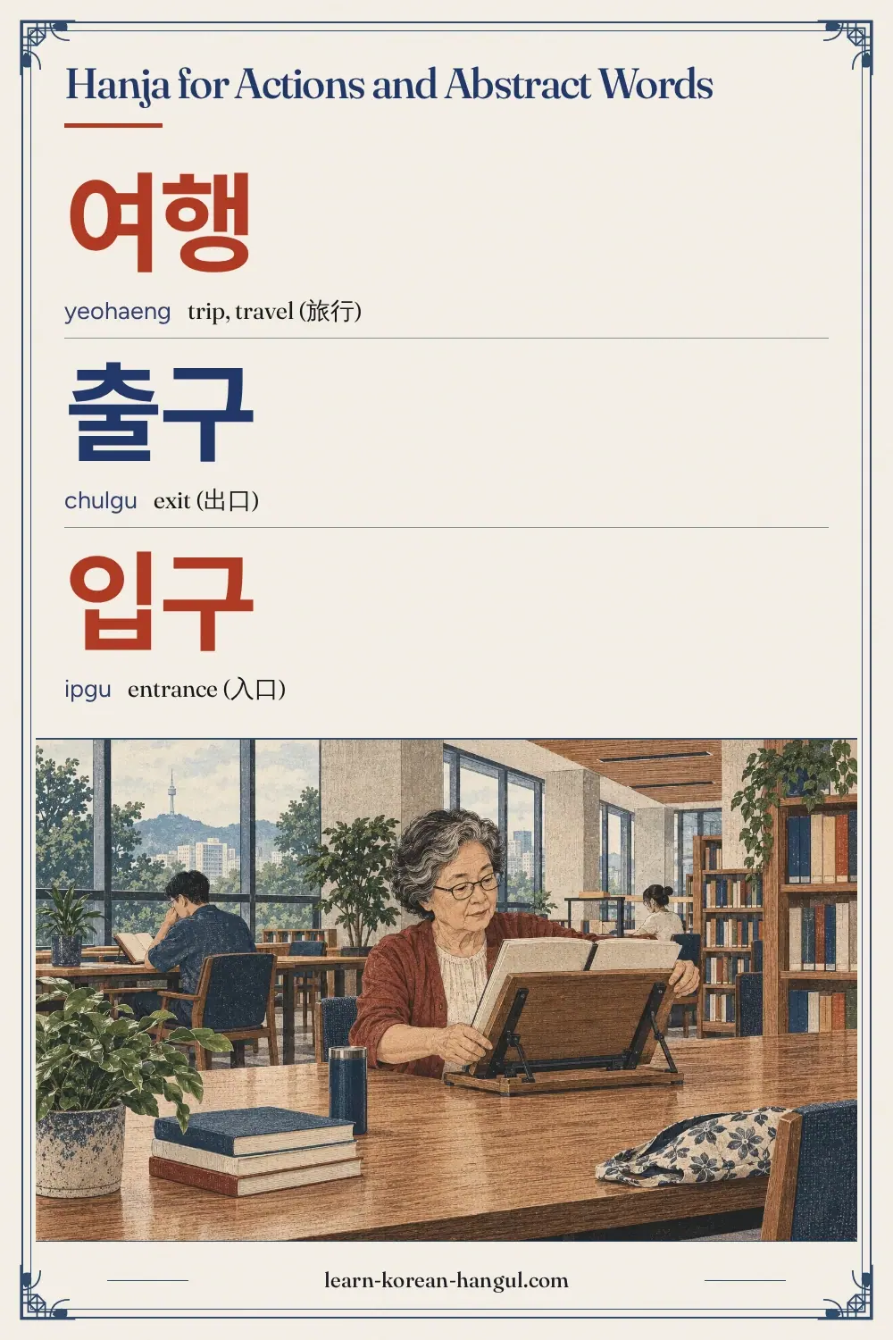 여행 · yeohaeng · trip, travel (旅行) · Hanja for actions and abstract words