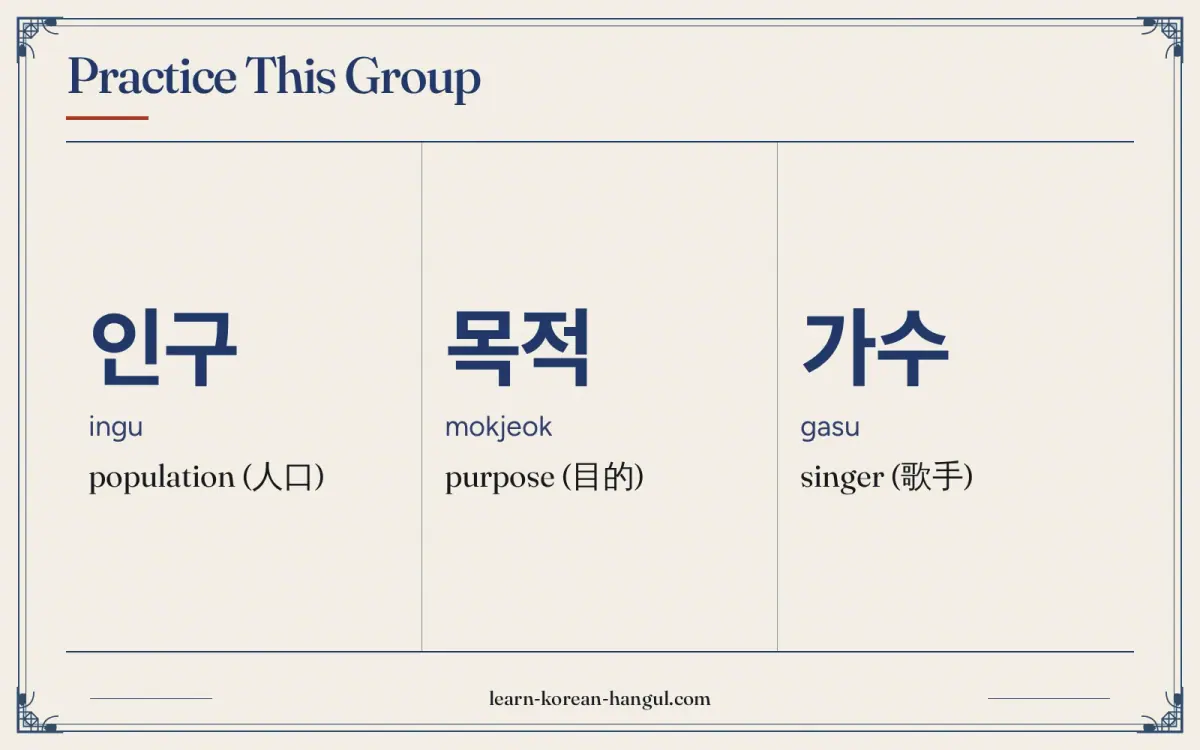인구 · ingu · population (人口) · Practice this group